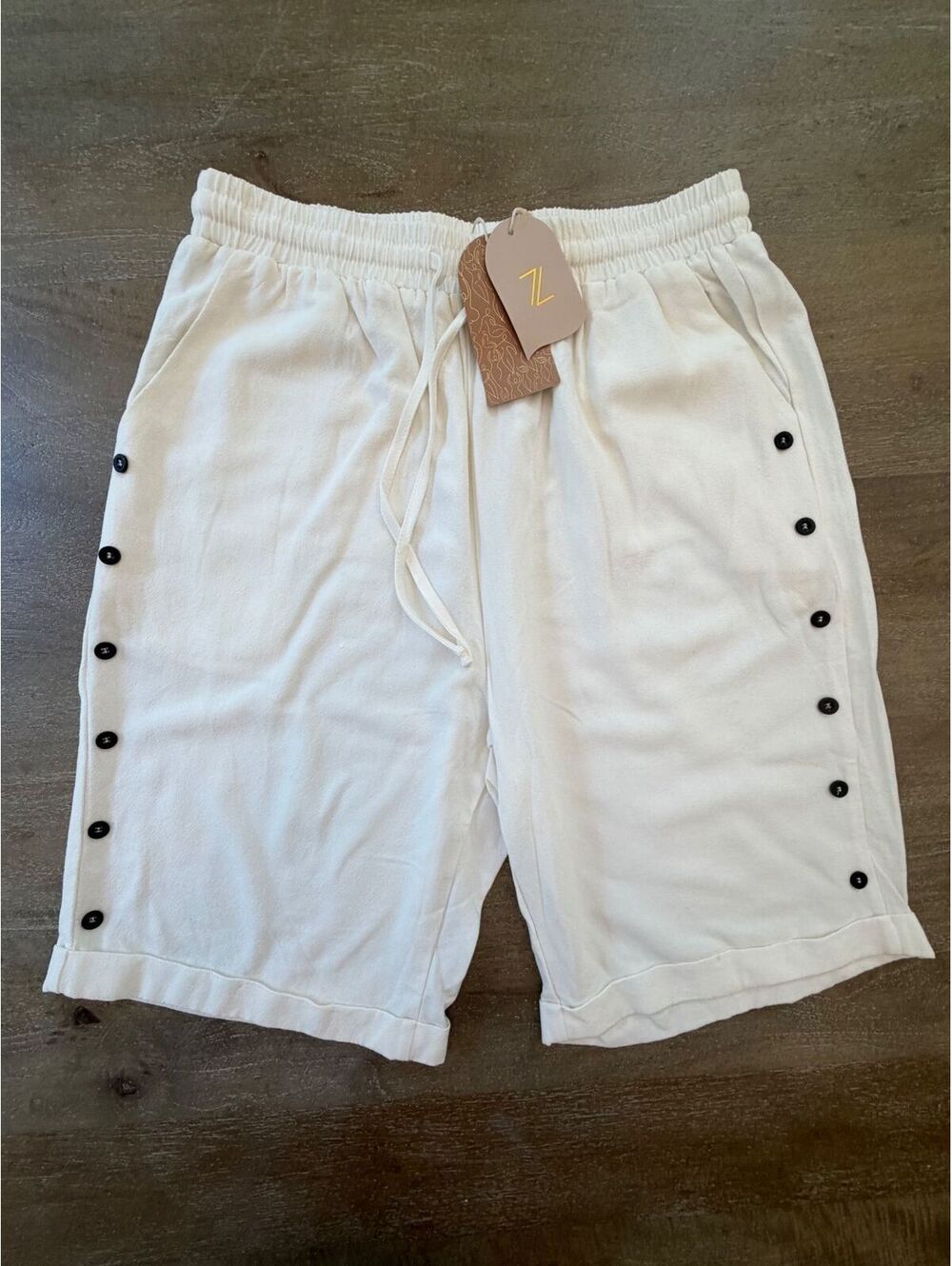Zolucky Cotton Linen Blend Shorts Size L White NWT Relaxed Coastal Summer